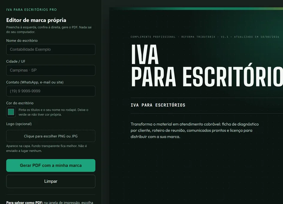 Peça 6 · o editor de marca própria aberto no navegador